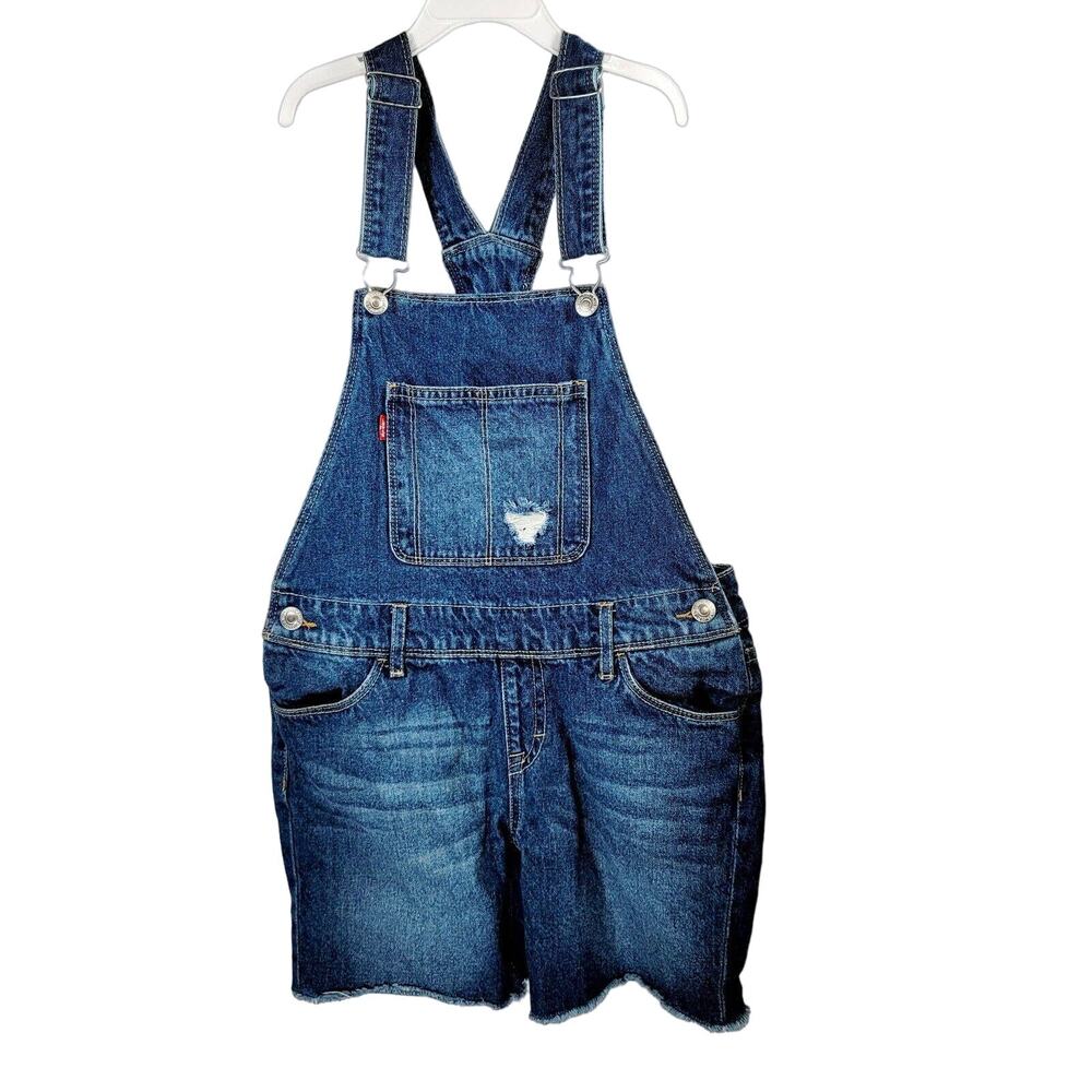 Levis Overalls Girls 10 Reg Shortall Distressed Denim Bib Style Cut-Off Shorts
